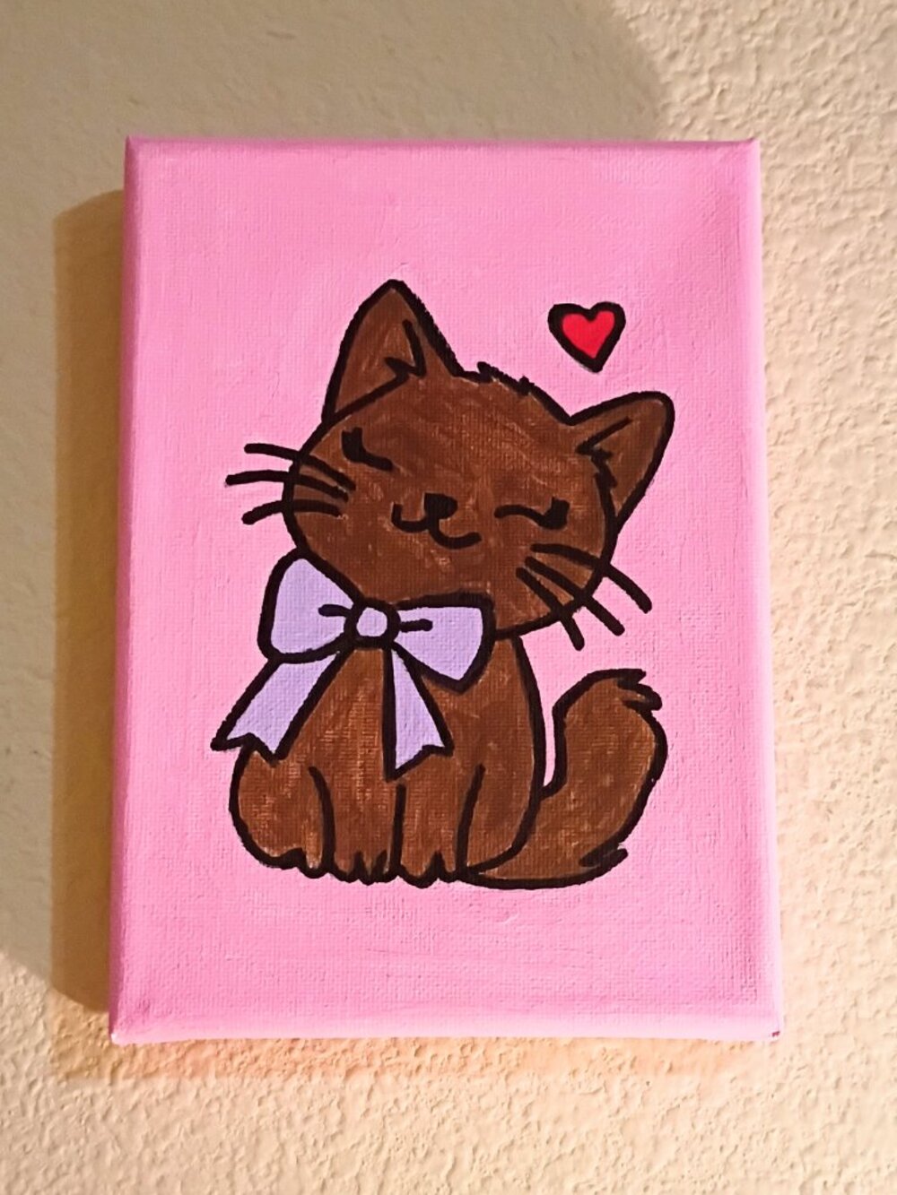 Cute Pink Posing Cat Canvas Acrylic Painting 5x7 Art